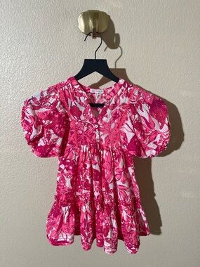 Poupette St. Barth Pink and White Floral Blouse